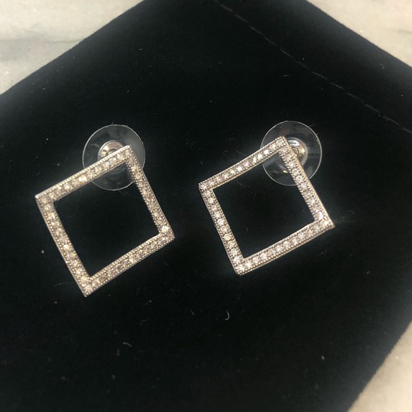 Open Square Cubic Zirconia Designer Earring,Boutique-NWT - Picture 6 of 9